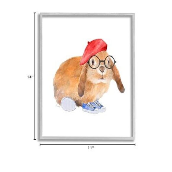 6916 Chic Bunny Rabbit Red Beret Hat Round Glasses, Designed By Lanie